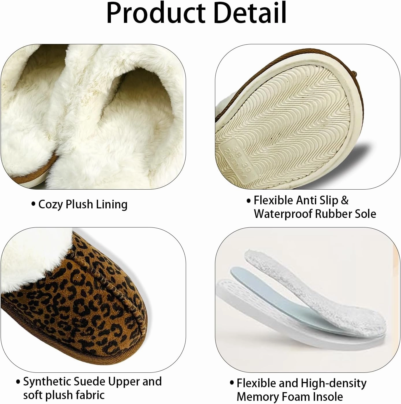 Winter Plush Slippers for Women– Leopard, Western Cowboy, Cow Print Designs – Warm Plush Lining, Durable Rubber Sole Indoor Outdoor