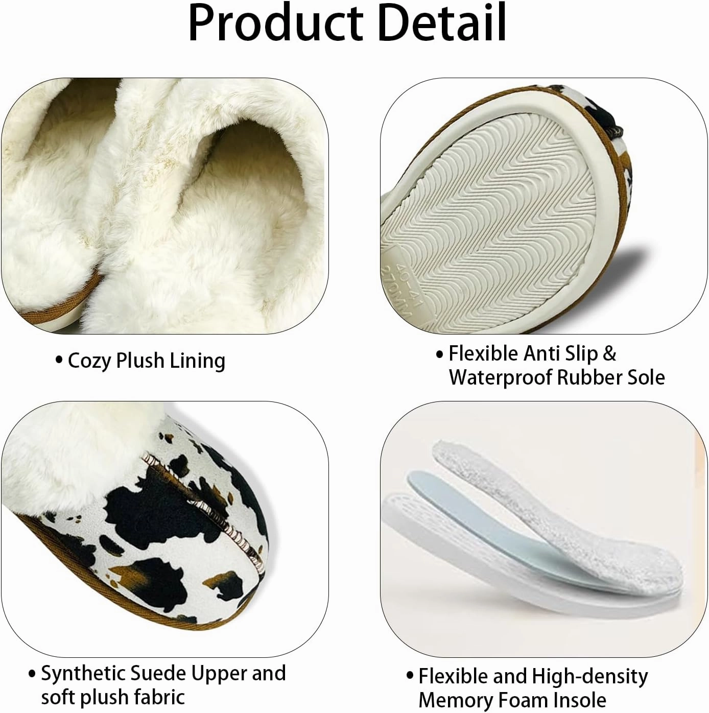Winter Plush Slippers for Women– Leopard, Western Cowboy, Cow Print Designs – Warm Plush Lining, Durable Rubber Sole Indoor Outdoor