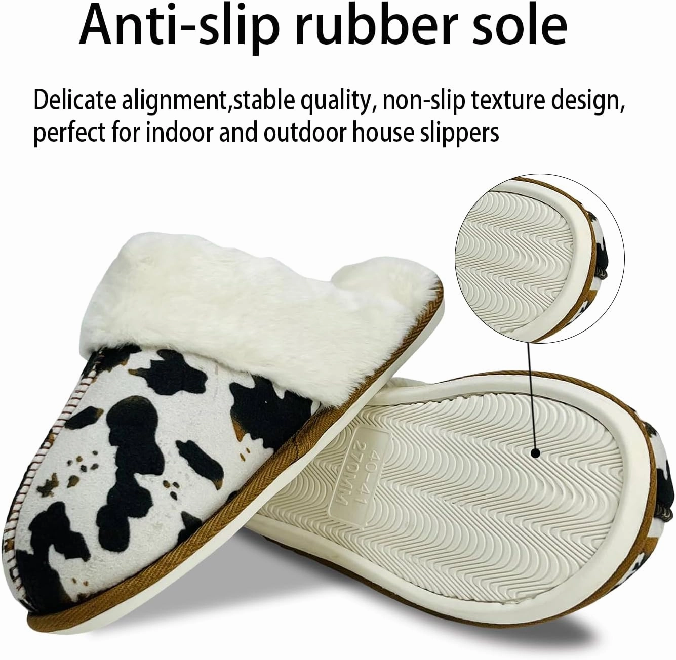 Winter Plush Slippers for Women– Leopard, Western Cowboy, Cow Print Designs – Warm Plush Lining, Durable Rubber Sole Indoor Outdoor