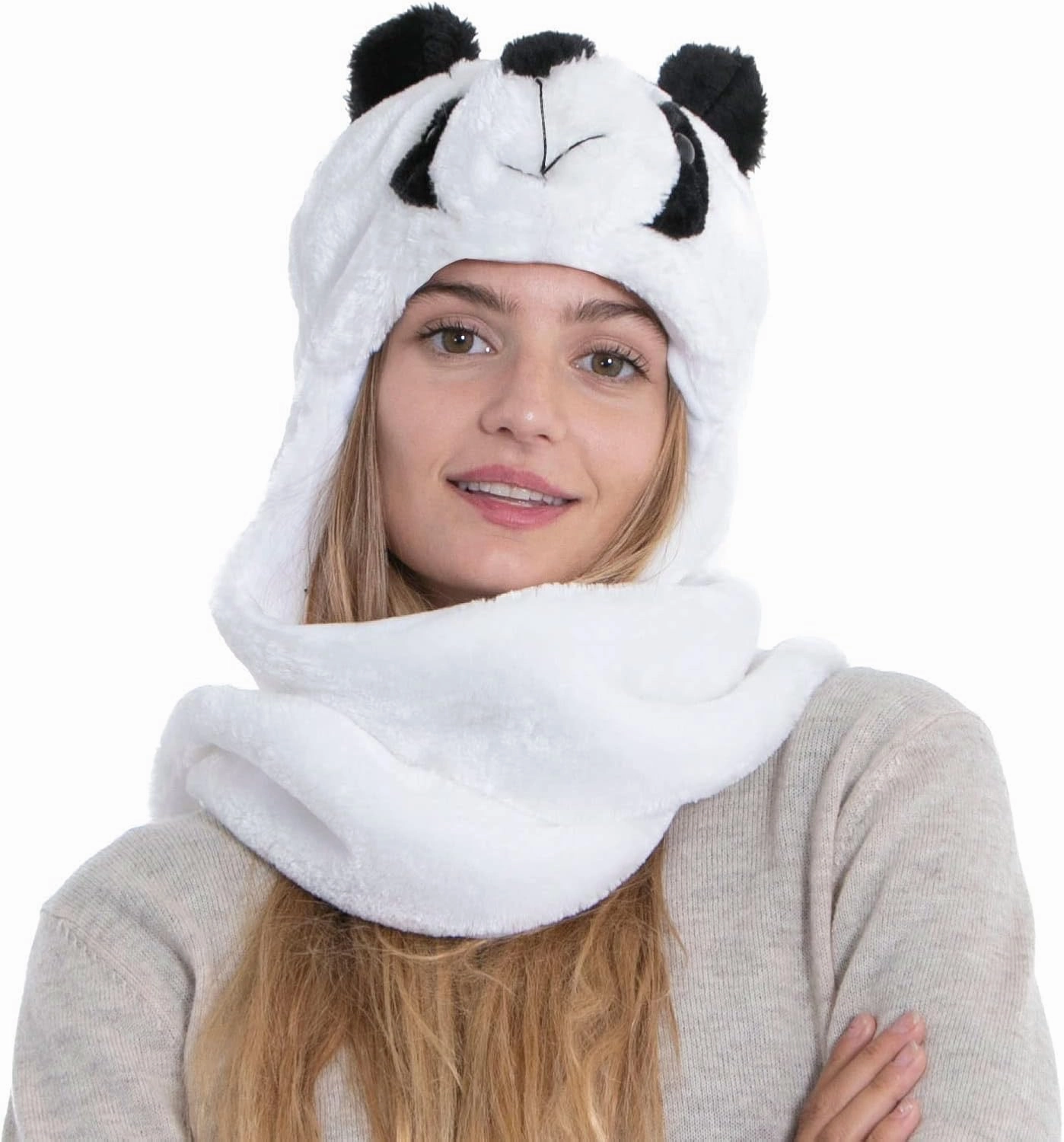 Winter Warm Plush Faux Fur Animal Paws Hat Hoods Gloves Scarf