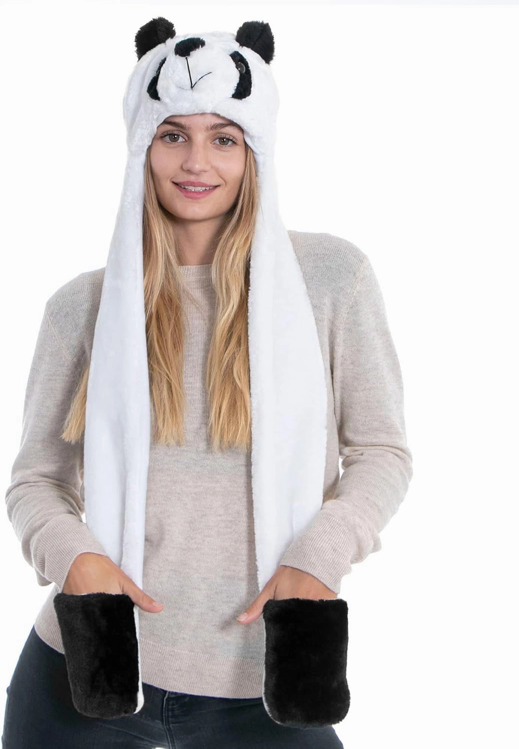 Winter Warm Plush Faux Fur Animal Paws Hat Hoods Gloves Scarf