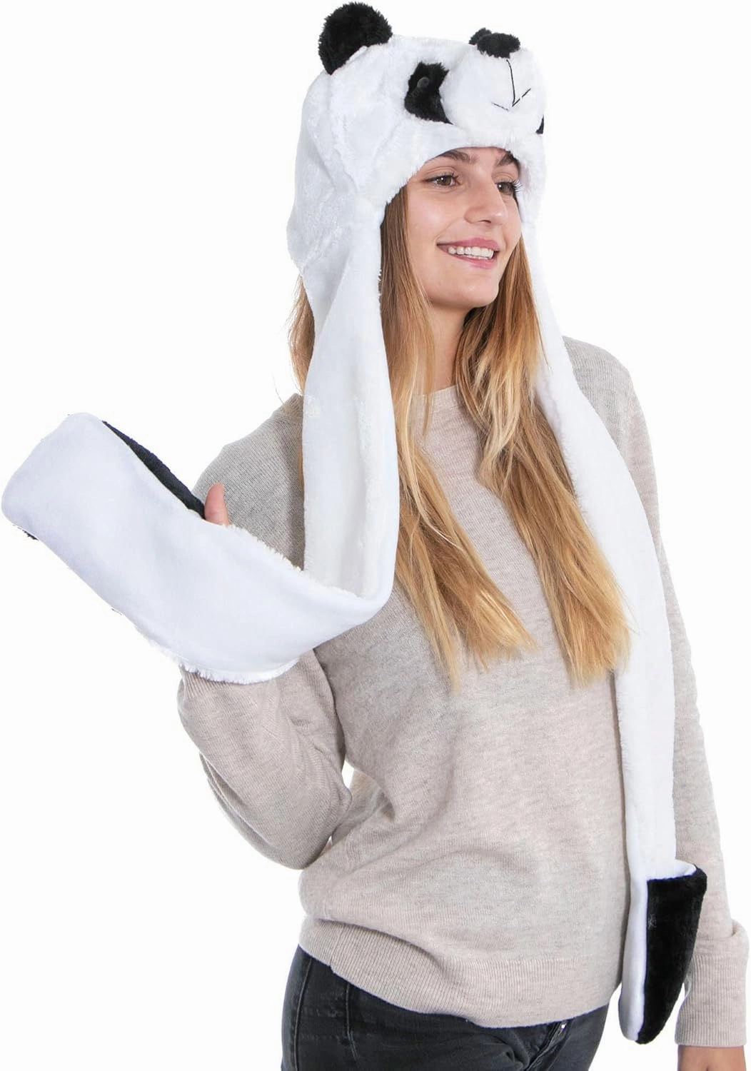 Winter Warm Plush Faux Fur Animal Paws Hat Hoods Gloves Scarf