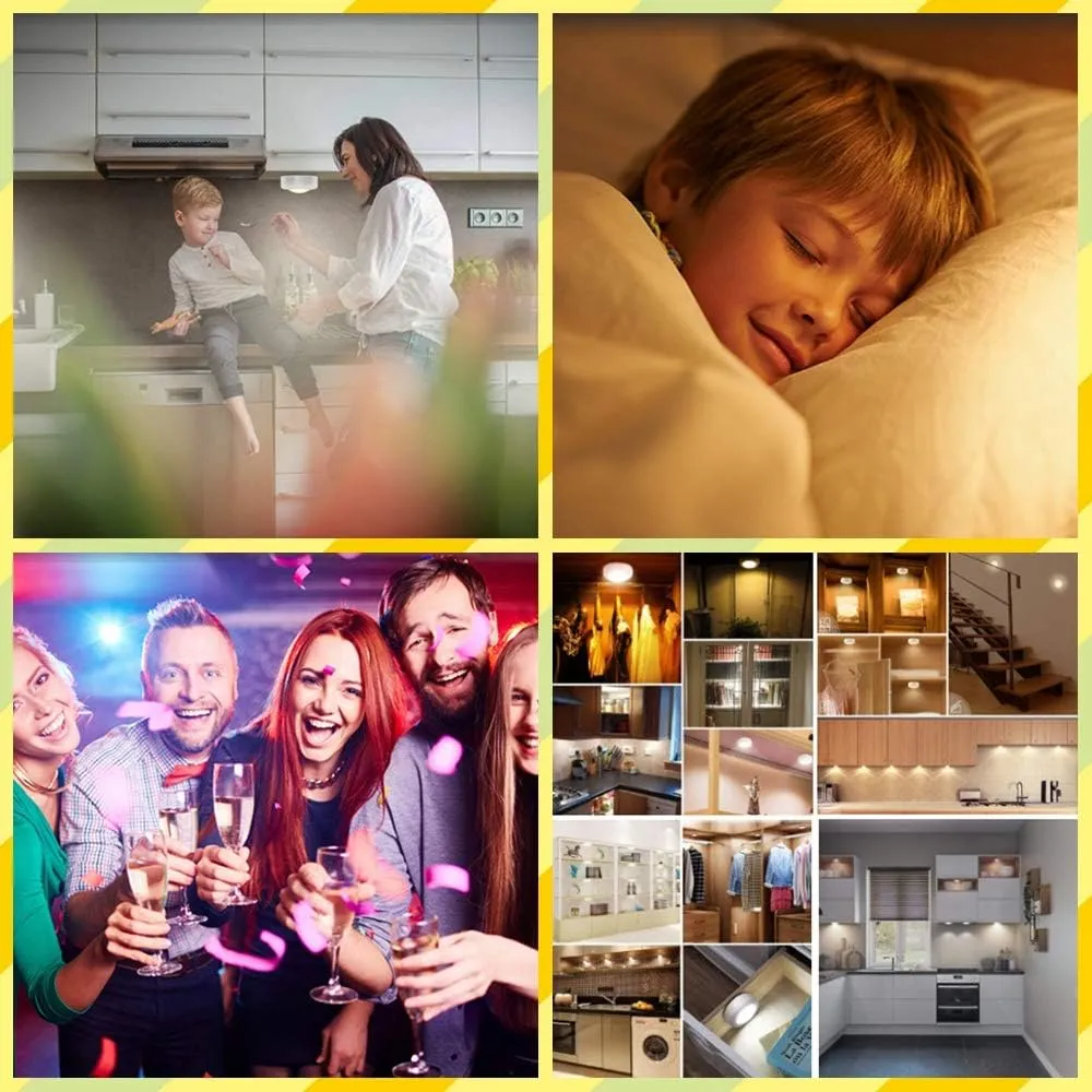 Wireless 16 Color Changing LED Puck Light 12 Pack LED Under Cabinet Lighting Closet Light Battery Powered Night Lights with Remote Control Dimmer & Timing Function
