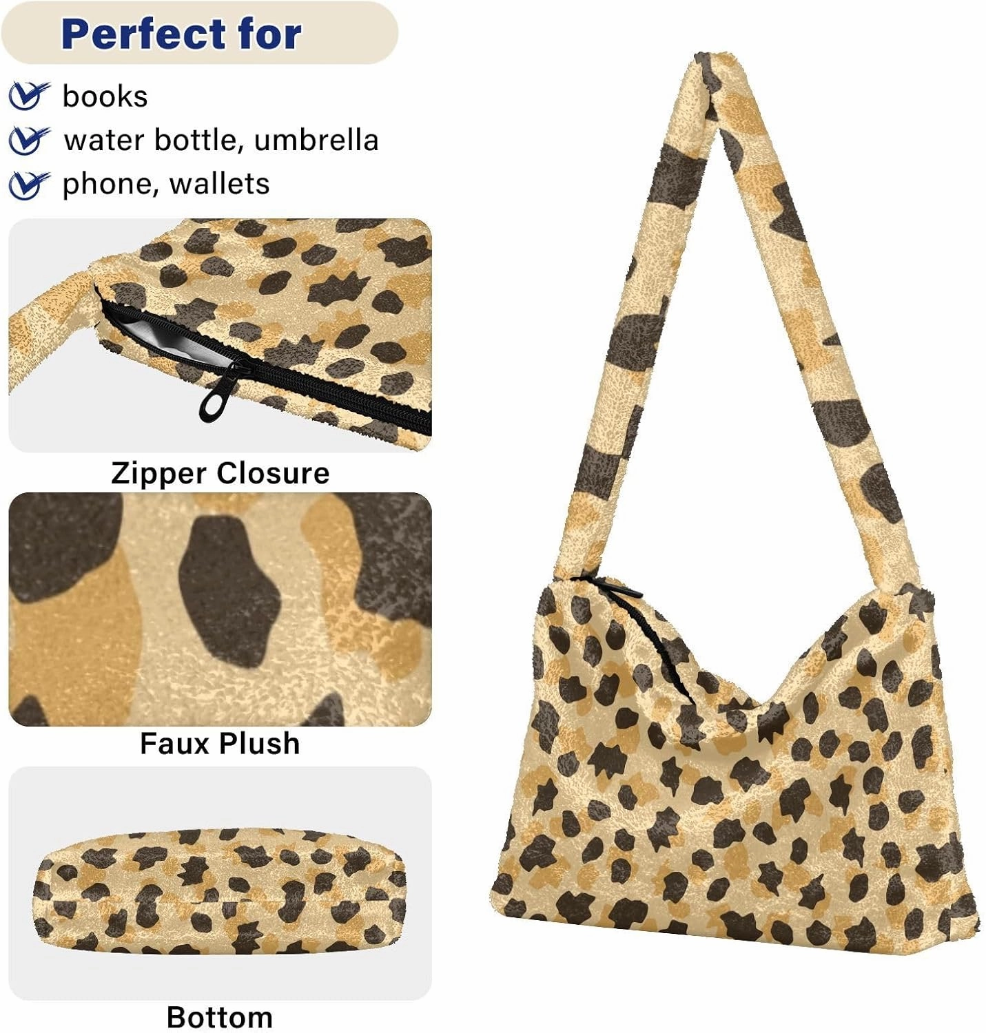 Women Ladies Cute Pinstripe Plush Shoulder BagTote Handbag Purse Faux Fur Shopping Dating Bag Multicolor 1