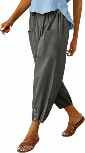 Women's Casual Lantern Tapered Harem Pants Loose Fit Style Flax Ankle Trousers Summer Baggy Slacks with Pocket