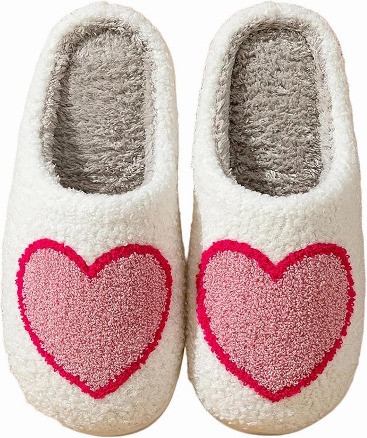 Women's Men's Cute Fuzzy Heart Slippers Memory Foam Fluffy Couple Slippers Cozy House Indoor Outdoor Shoes