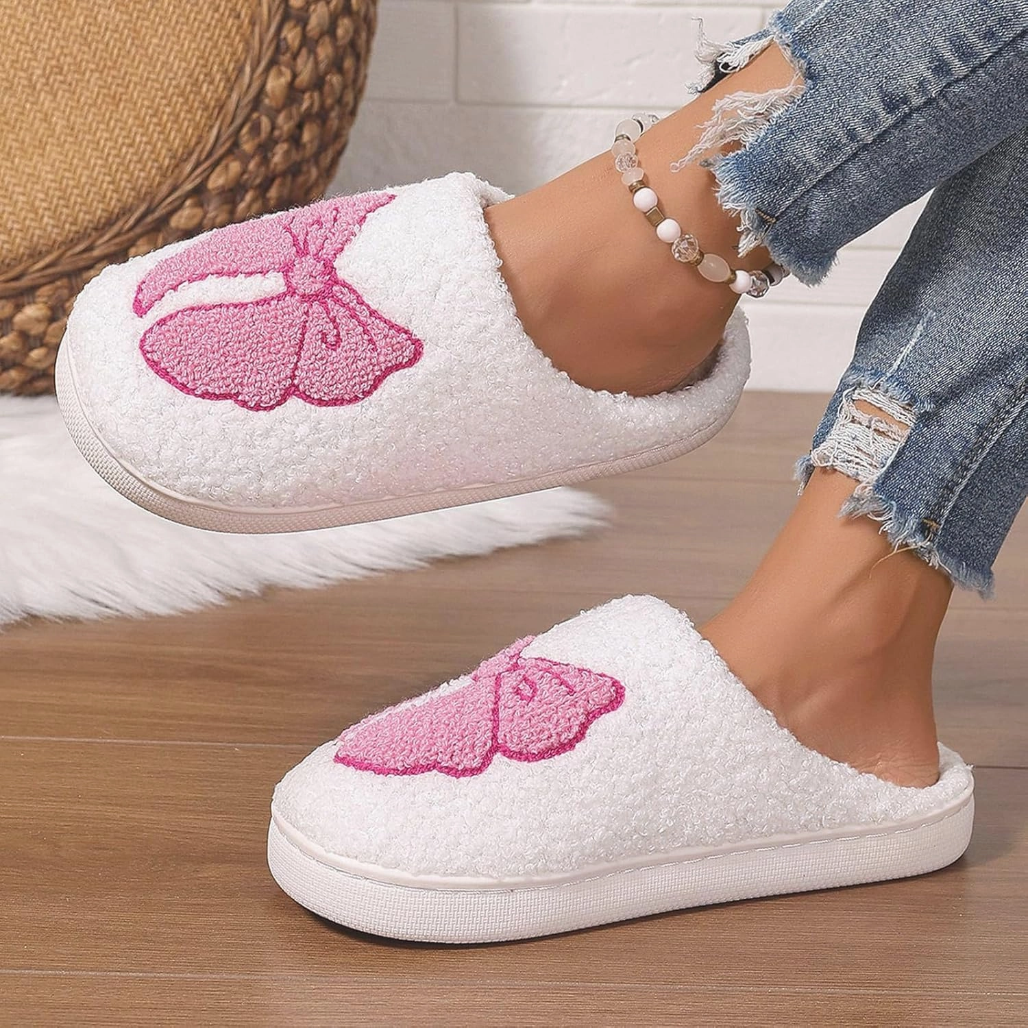 Women's Men's Cute Retro House Slippers Memory Foam Plush Fuzzy Indoor Shoes
