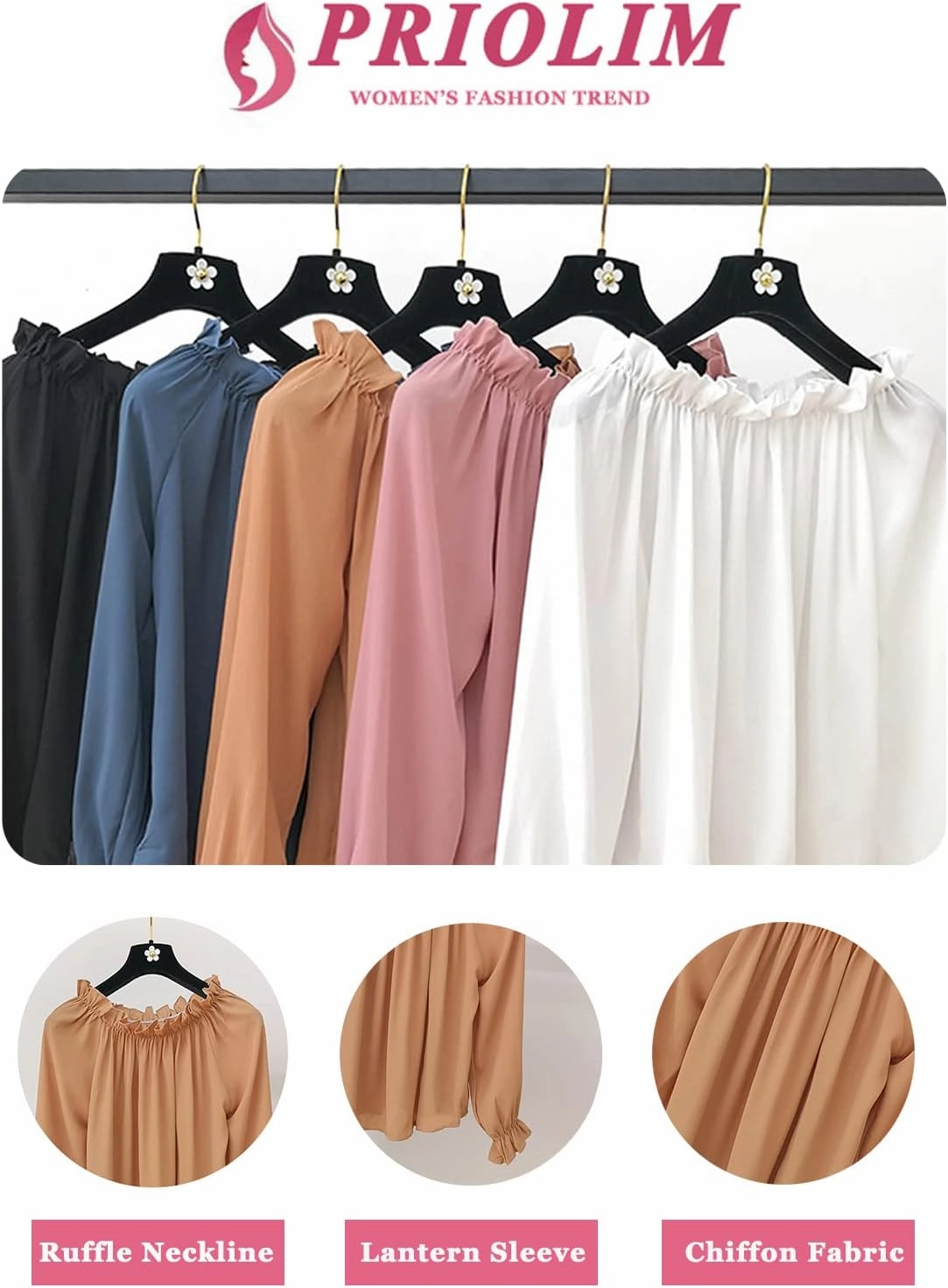 Women's Off Shoulder Top Ruffle Long Sleeve Chiffon Blouse Casual Loose Shirts