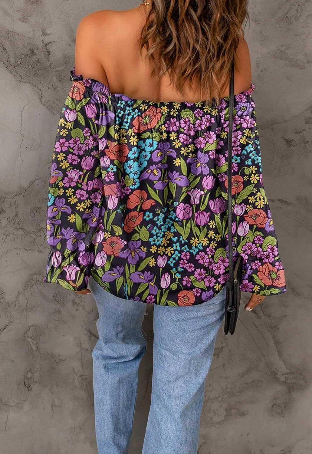 Women's Off Shoulder Top Ruffle Long Sleeve Chiffon Blouse Casual Loose Shirts