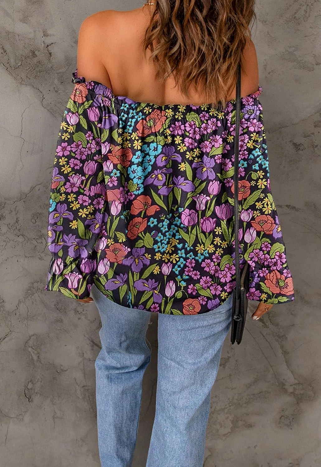 Women's Off Shoulder Top Ruffle Long Sleeve Chiffon Blouse Casual Loose Shirts