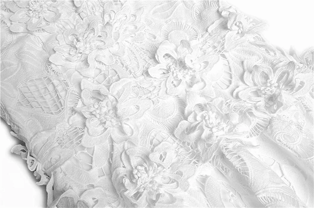 Women's V-Neck Lace Dress Lantern Sleeve Spliced Hollow Flower Print Spring Party Gown