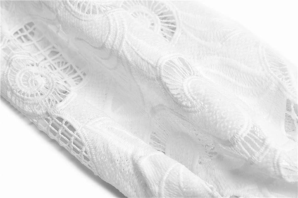 Women's V-Neck Lace Dress Lantern Sleeve Spliced Hollow Flower Print Spring Party Gown