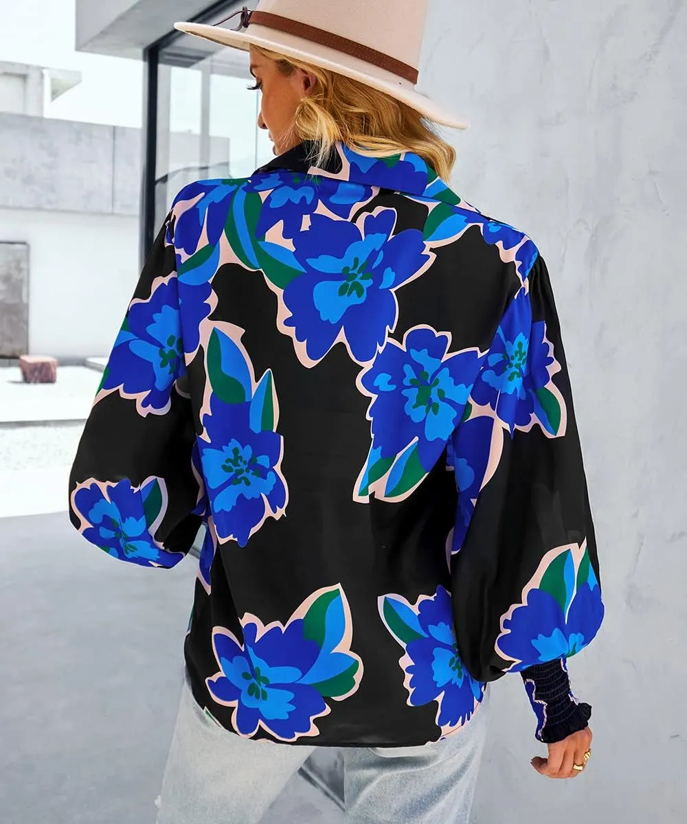 Women's Floral Print Blouse Long Sleeve Button Down Shirts Casual Dressy Blouse Shirts Tops