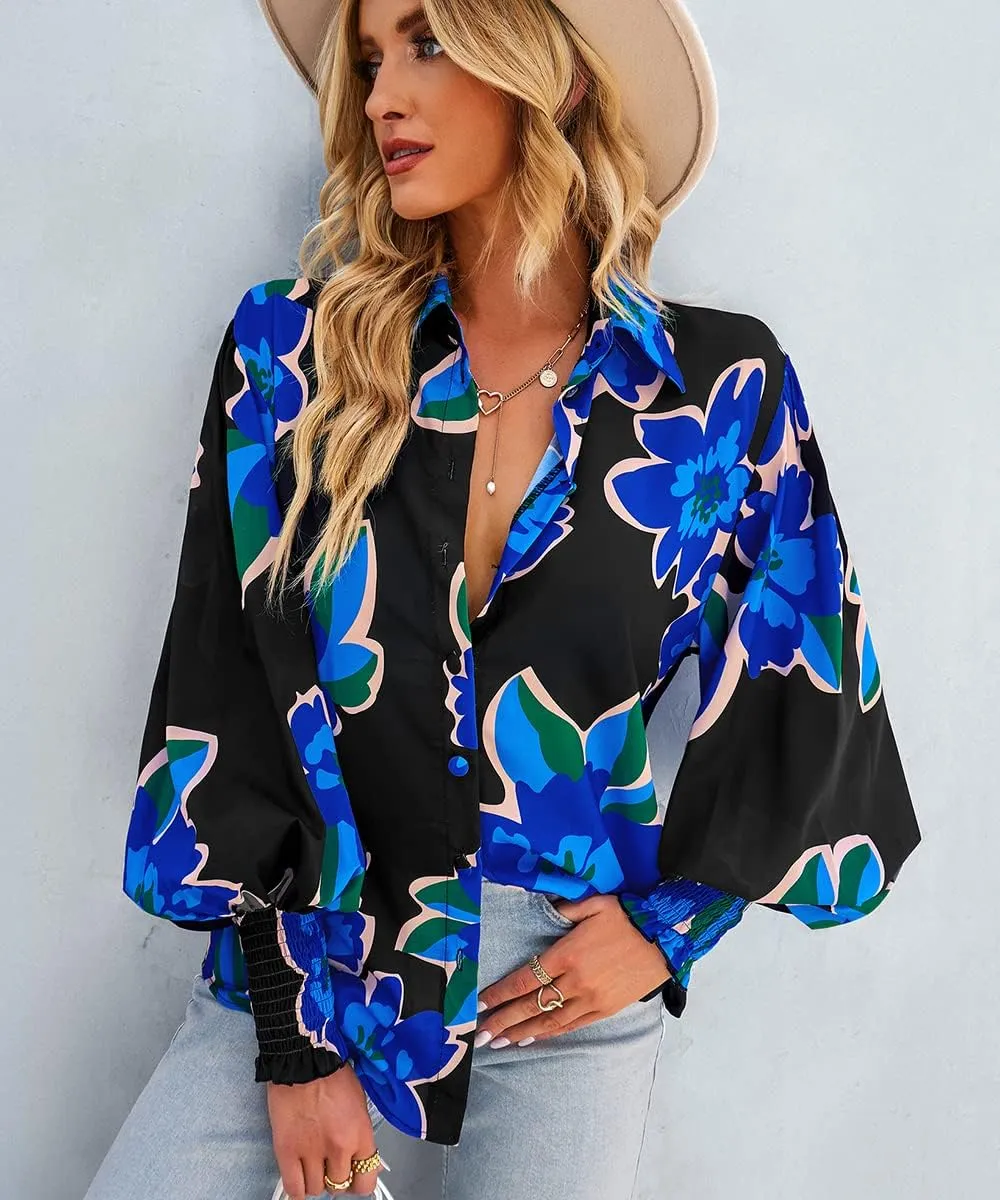 Women's Floral Print Blouse Long Sleeve Button Down Shirts Casual Dressy Blouse Shirts Tops
