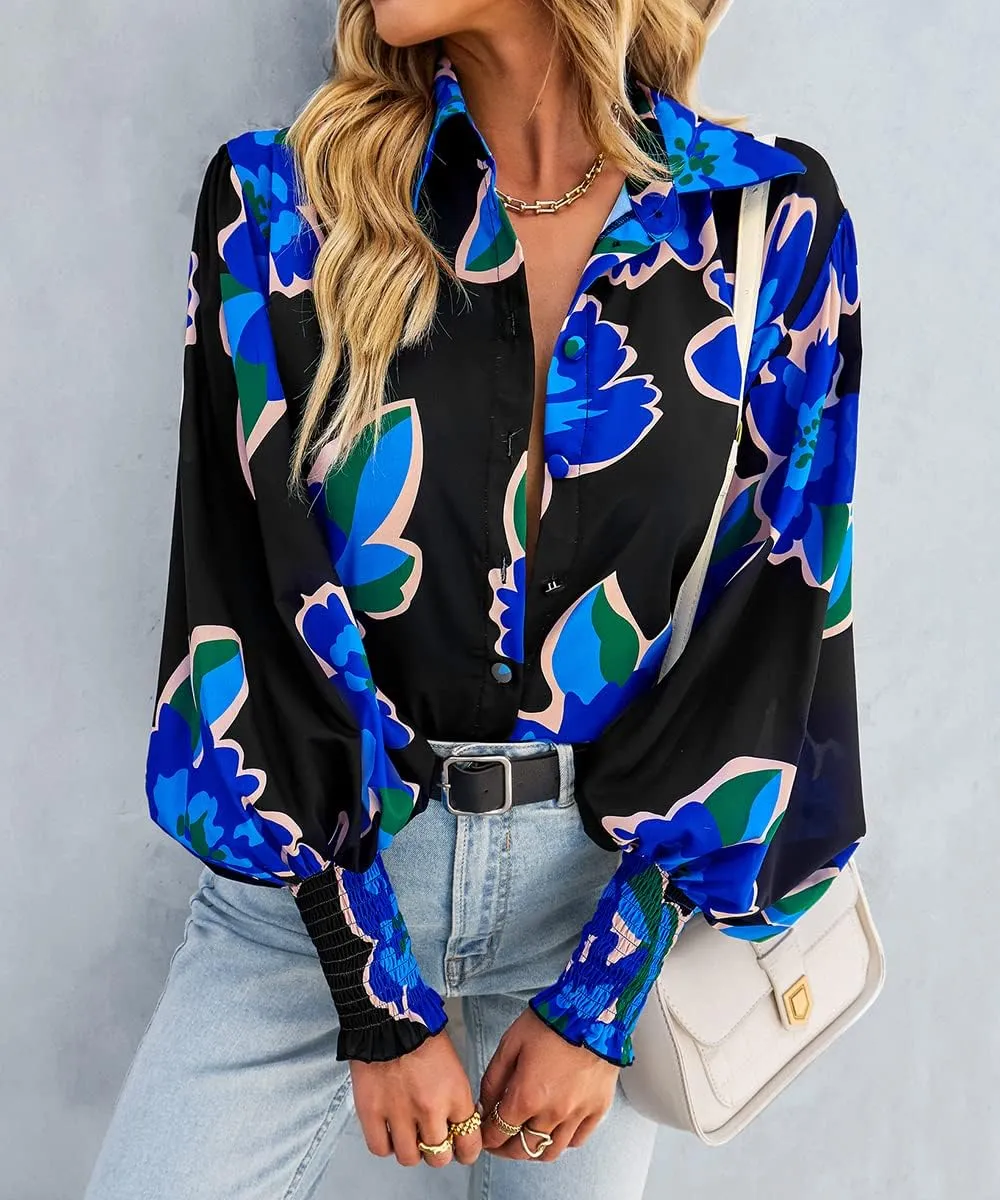 Women's Floral Print Blouse Long Sleeve Button Down Shirts Casual Dressy Blouse Shirts Tops