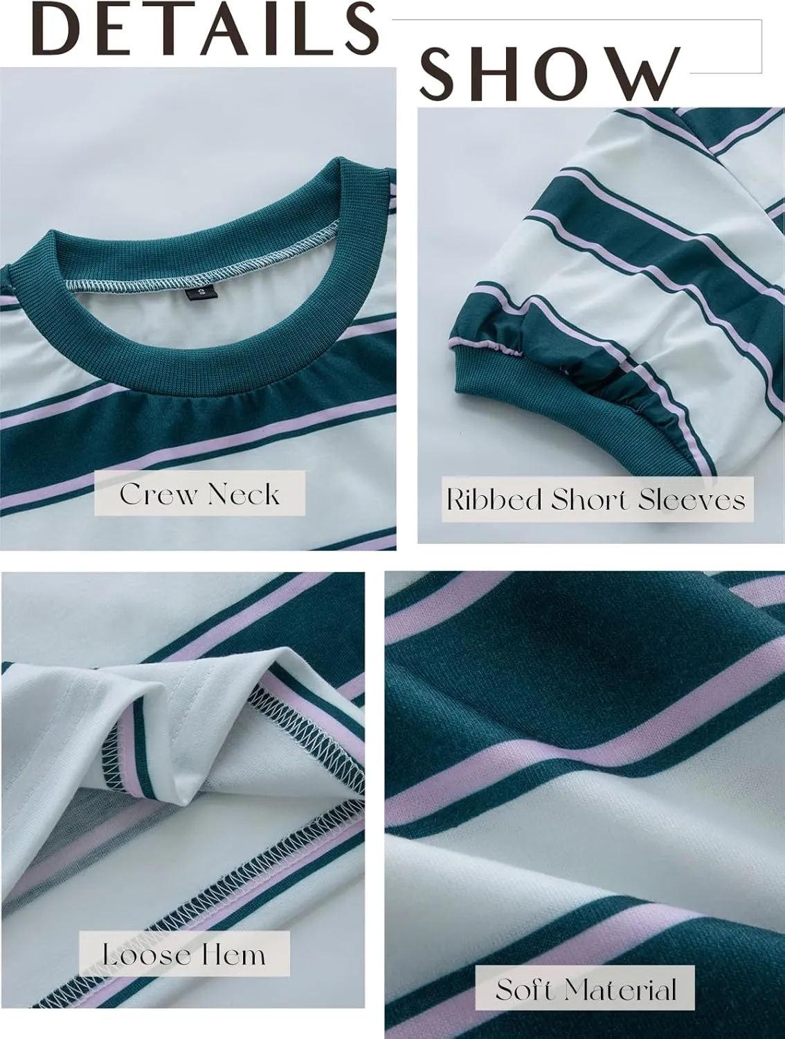 Womens Summer Tops Striped Color Block Short Sleeve T-Shirts Color Block Crewneck Casual Loose Basic Tee Blouses