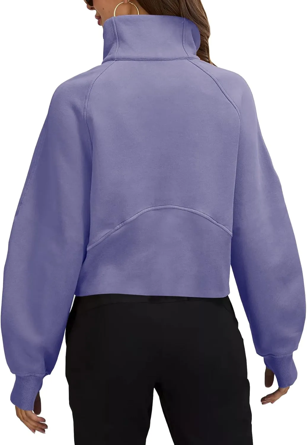 Women's Sweatshirts Fleece Lined Half Zipper Crop Pullover Tops Funnel Neck Long Sleeve Sweater Thumb Hole