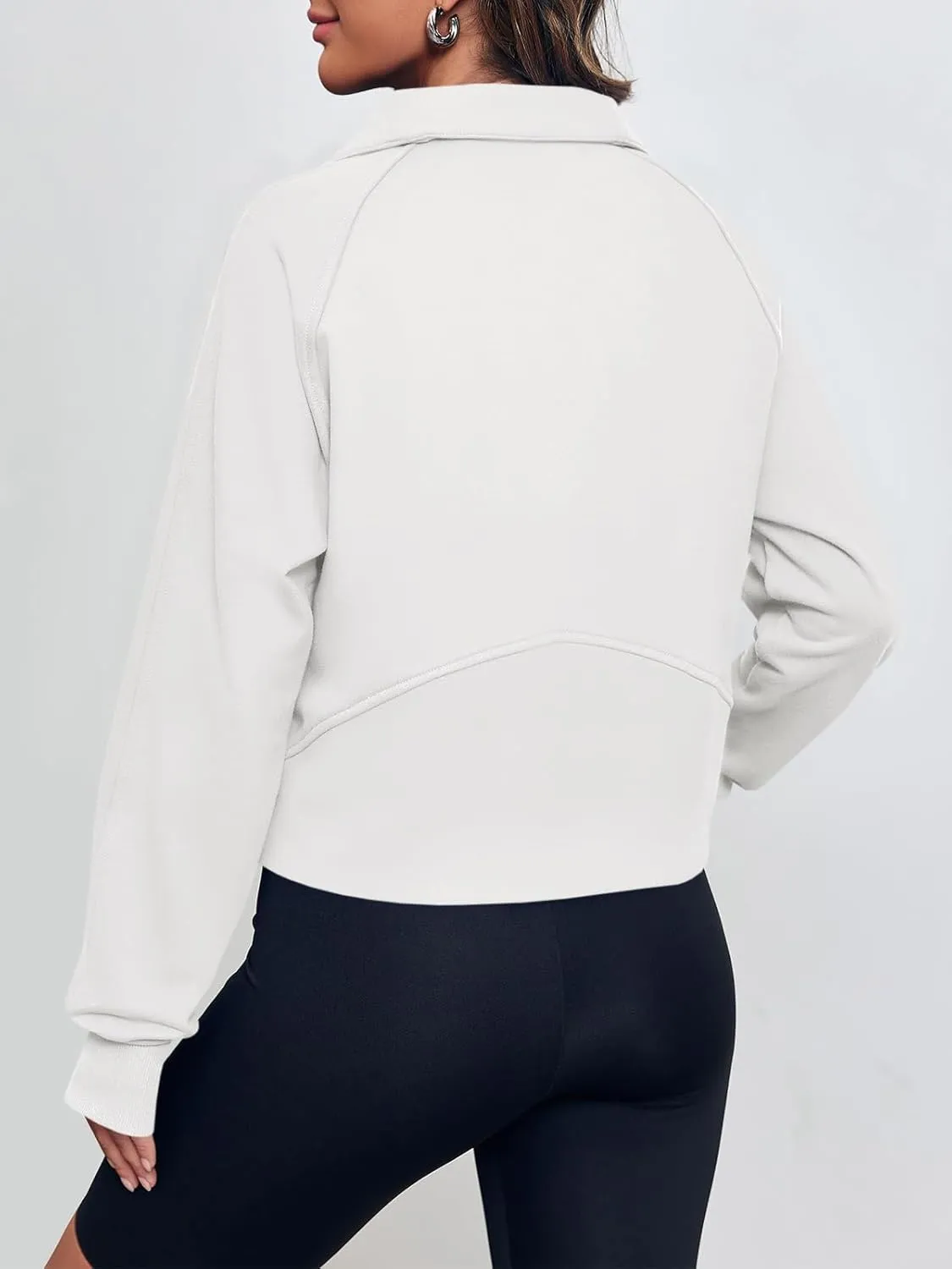 Women's Sweatshirts Fleece Lined Half Zipper Crop Pullover Tops Funnel Neck Long Sleeve Sweater Thumb Hole