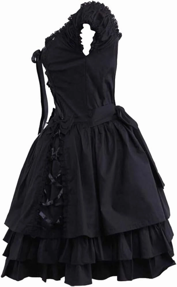 Womens Classic Black Layered Lace-up Goth Lolita Dress