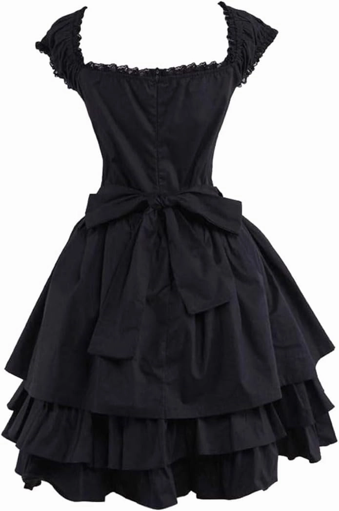 Womens Classic Black Layered Lace-up Goth Lolita Dress