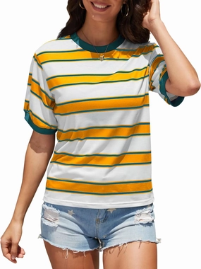 Womens Summer Tops Striped Color Block Short Sleeve T-Shirts Color Block Crewneck Casual Loose Basic Tee Blouses