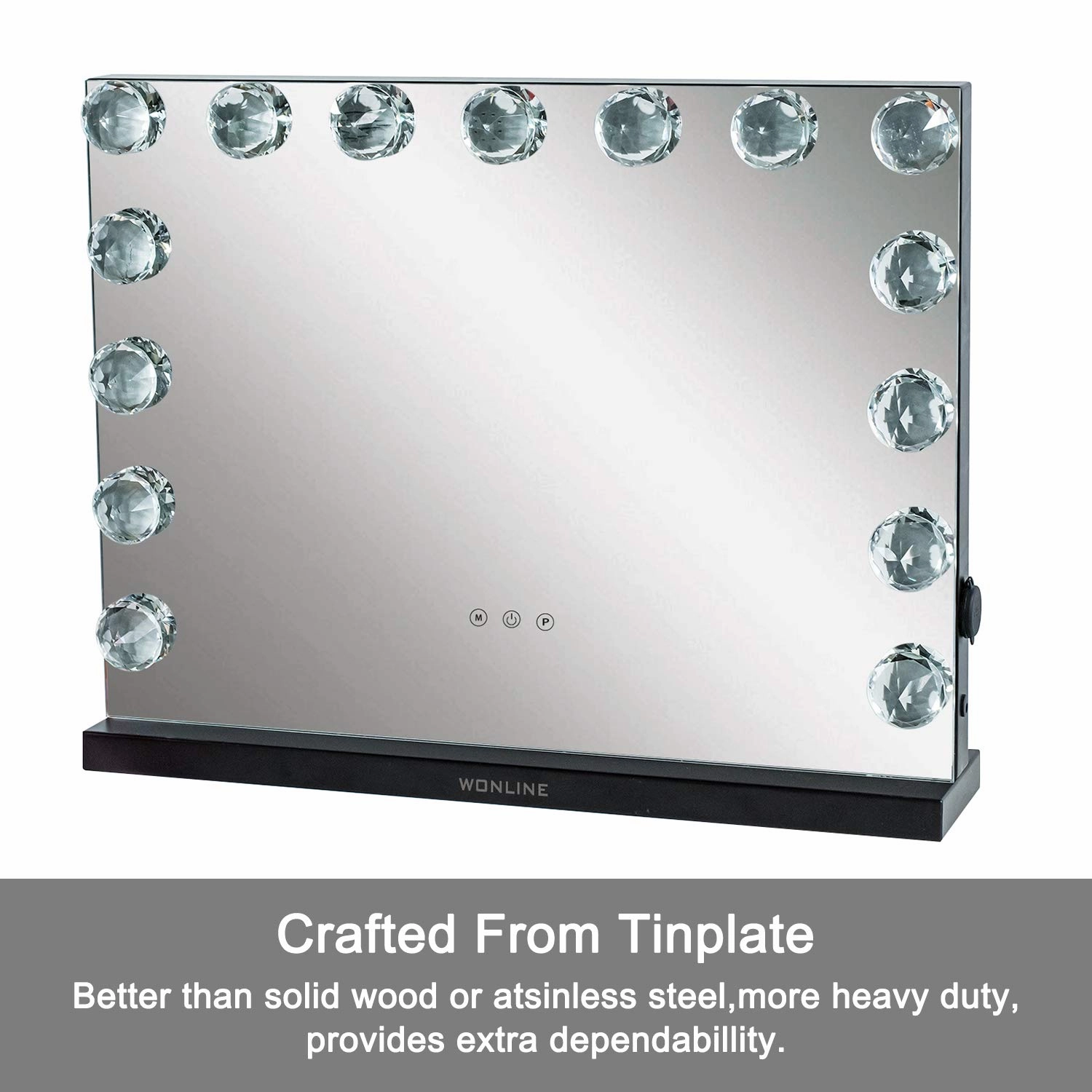 wonline Makeup Lighted Vanity Mirror with 15pcs Lights Smart Touch Control Dimmable LED Bulbs Hollywood Style Tabletop or Wall Mounted Cosmetic Beauty Mirror USB Charging Port