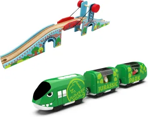 Wooden Lifting Bridge and Electric Train Set for Railway System, Toy Train Accessories Compatible with Thomas, Brio, Chuggington