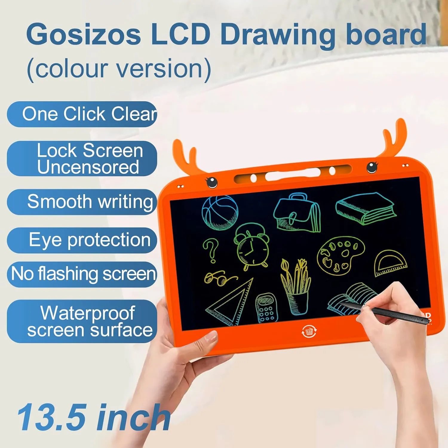 Writing Tablet for Kids 13.5 Inch Colorful LCD Writing Tablet Erasable Reusable Electronic Drawing Pad for 3 4 5 6 7 Years Old, Colorful Doodle Board Christmas Birthday Gift