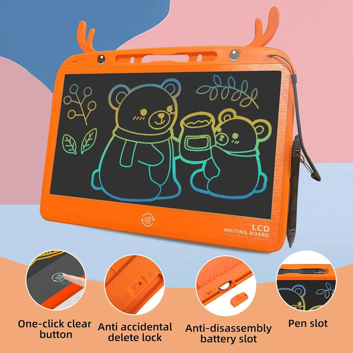 Writing Tablet for Kids 13.5 Inch Colorful LCD Writing Tablet Erasable Reusable Electronic Drawing Pad for 3 4 5 6 7 Years Old, Colorful Doodle Board Christmas Birthday Gift