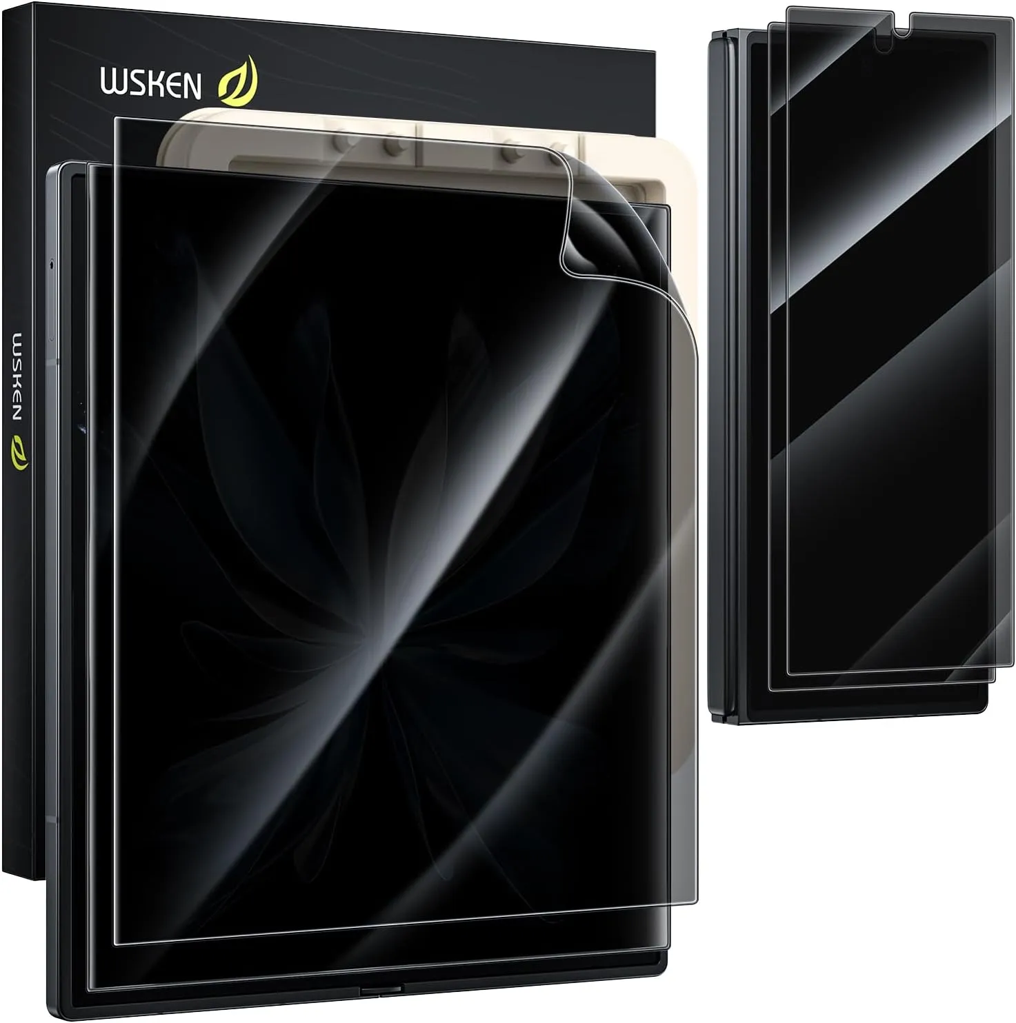 WSKEN for Samsung Galaxy Z Fold 6 Privacy Screen Protector, 28 Degree [Face Unlock] 2 Pack Inside TPU Film   2 Pack Front 9H Tempered Glass, [Environmental Friendly] No Creases Film for Z Fold 6 5G