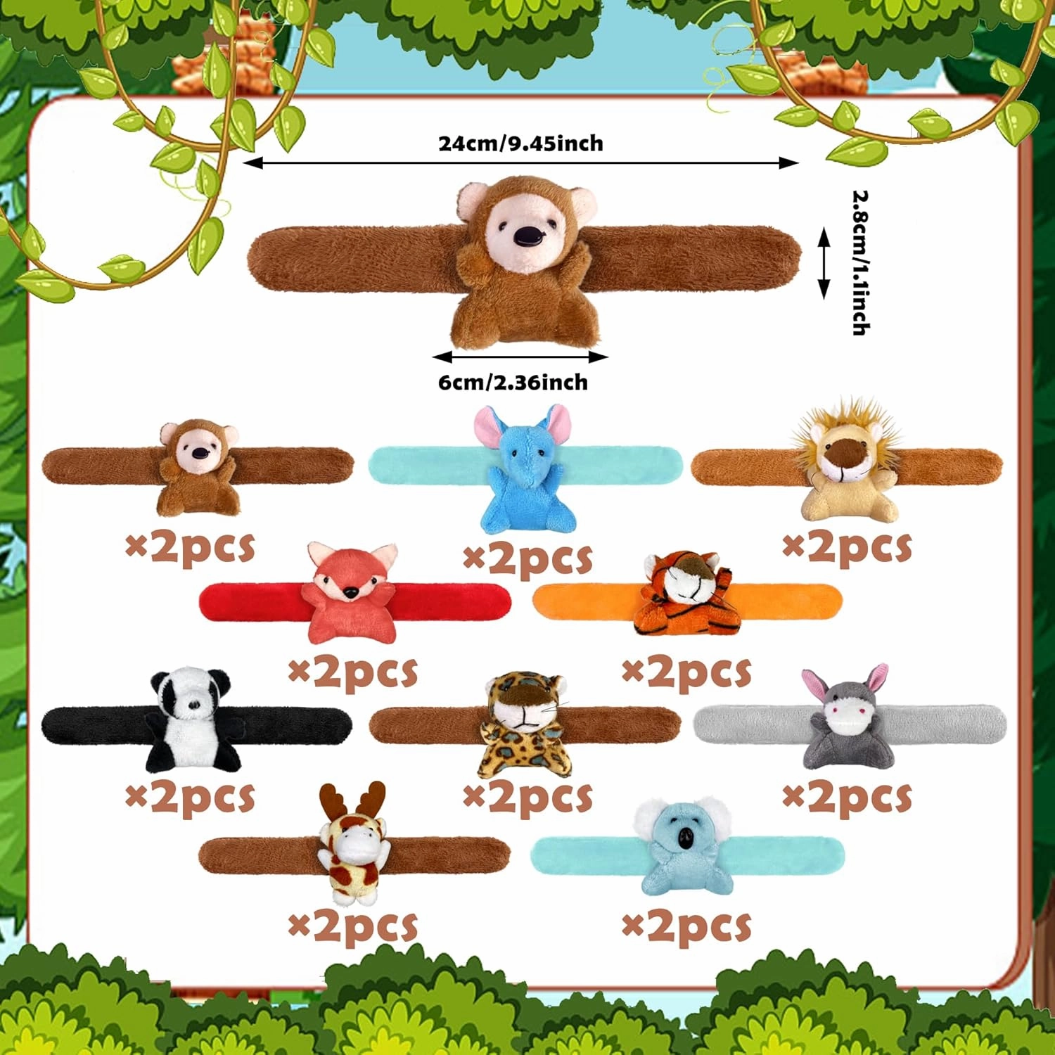 XIPEGPA 20 PCS Stuffed Animal Slap Bracelets Plush Slap Bracelets Toy Bulk for Boys Girls Birthday Gifts Classroom Rewards Party Favors