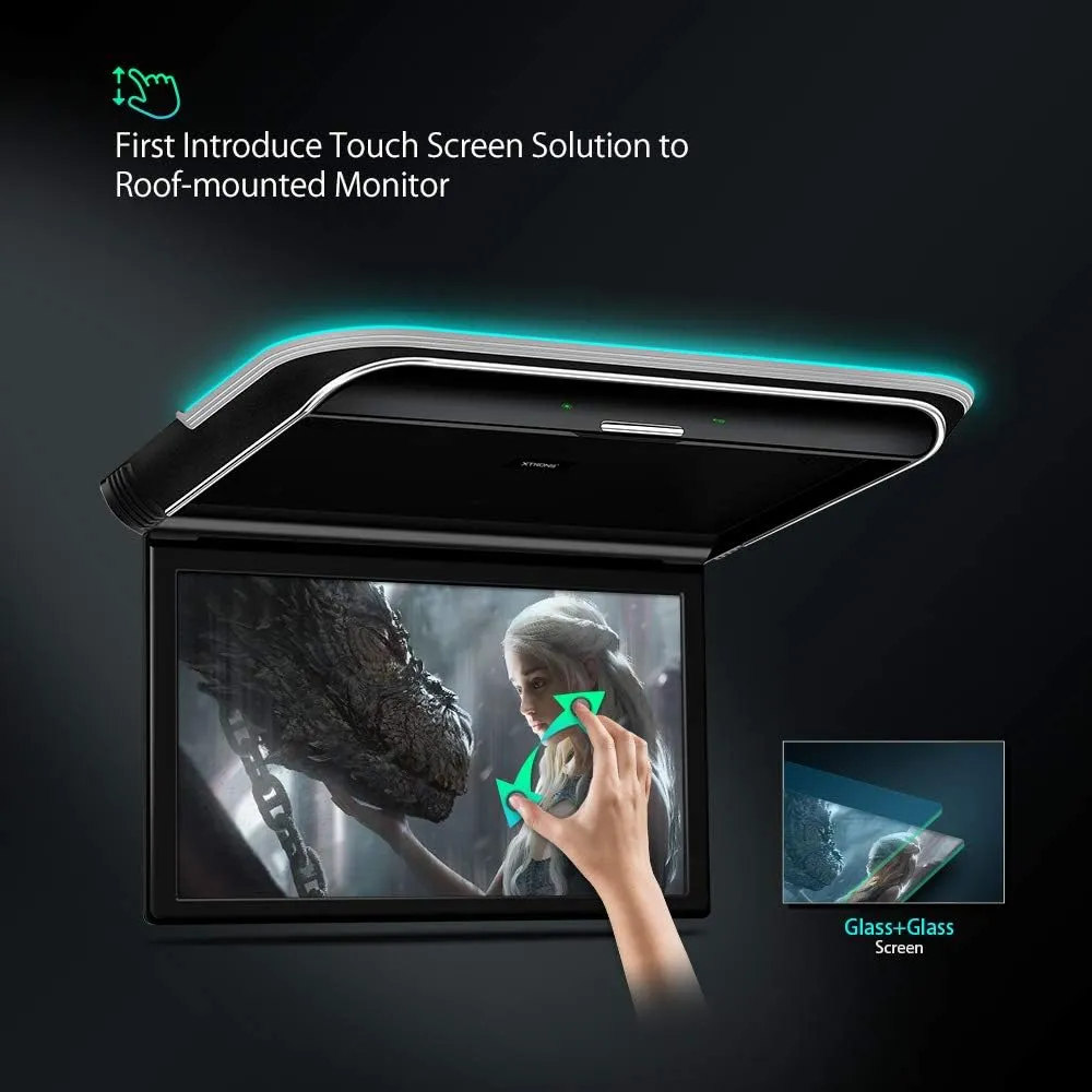 XTRONS Android Car Overhead Player 15.6” Wide IPS Touch Screen 8K Video Car Roof Mount Monitor with Built-in Stereo Speakers Flip Down Overhead Car Monitor Support Bluetooth, WiFi, HDMI, USB, IR