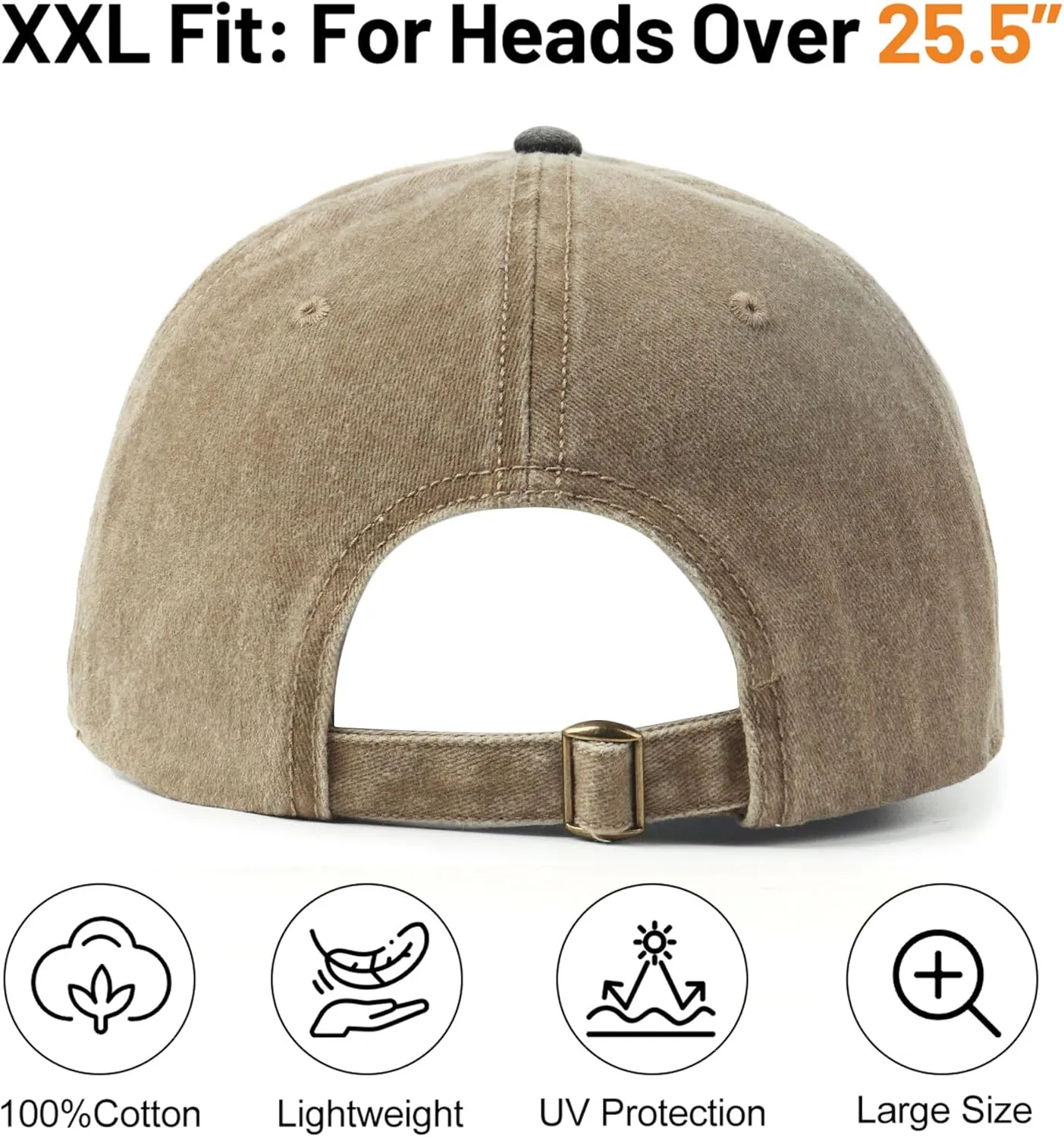 XXL Oversize Washed Denim Baseball Cap,Low Profile Jean Sports Cap for Big Heads 23.5"-25.5",Large Pigment Dyed Dad Hat