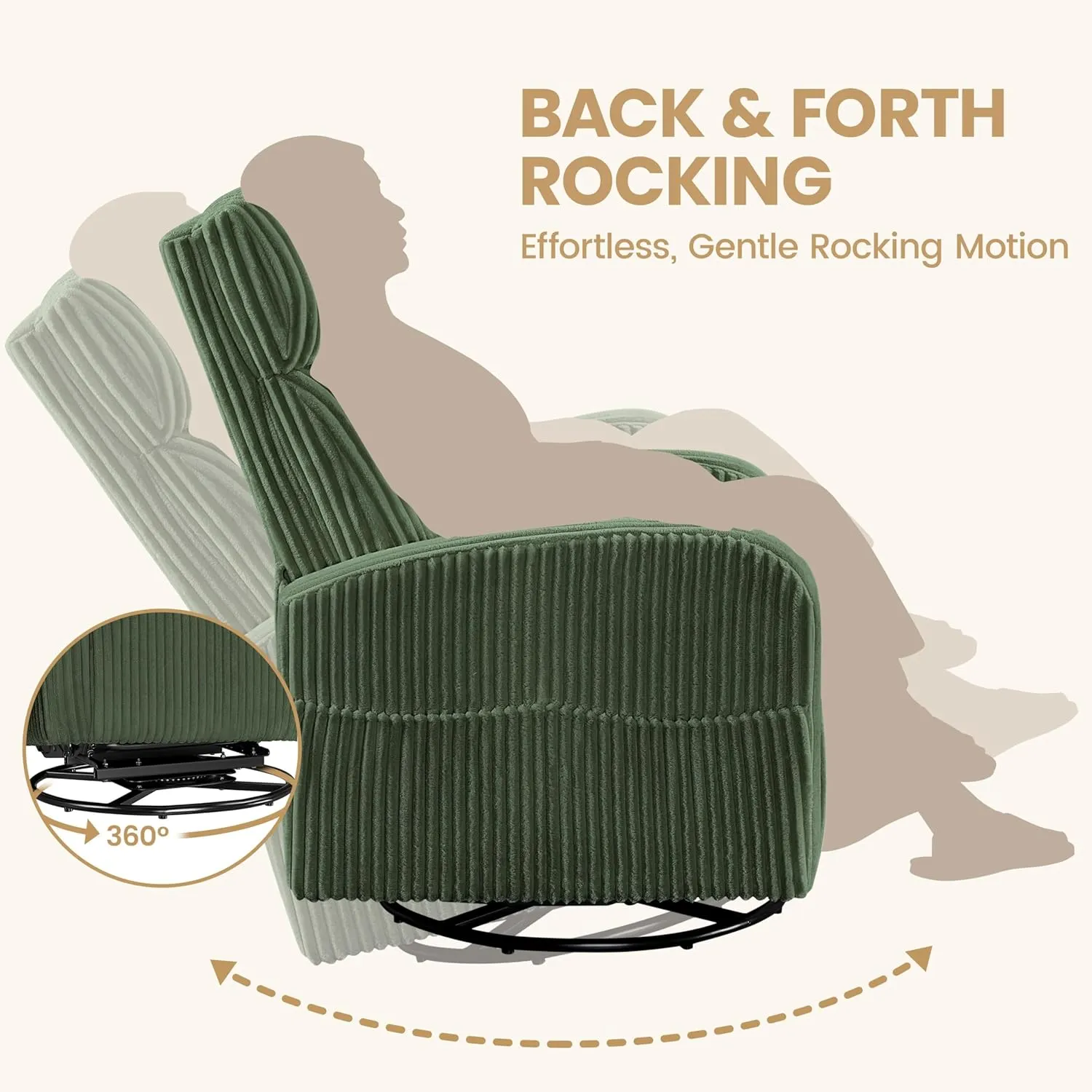 Yaheetech 360° Swivel Glider Chair for Nursery, Rocking Chair Nursing Chair with Side Pockets, Corduroy Glider for Living Room with High Back Dark Green