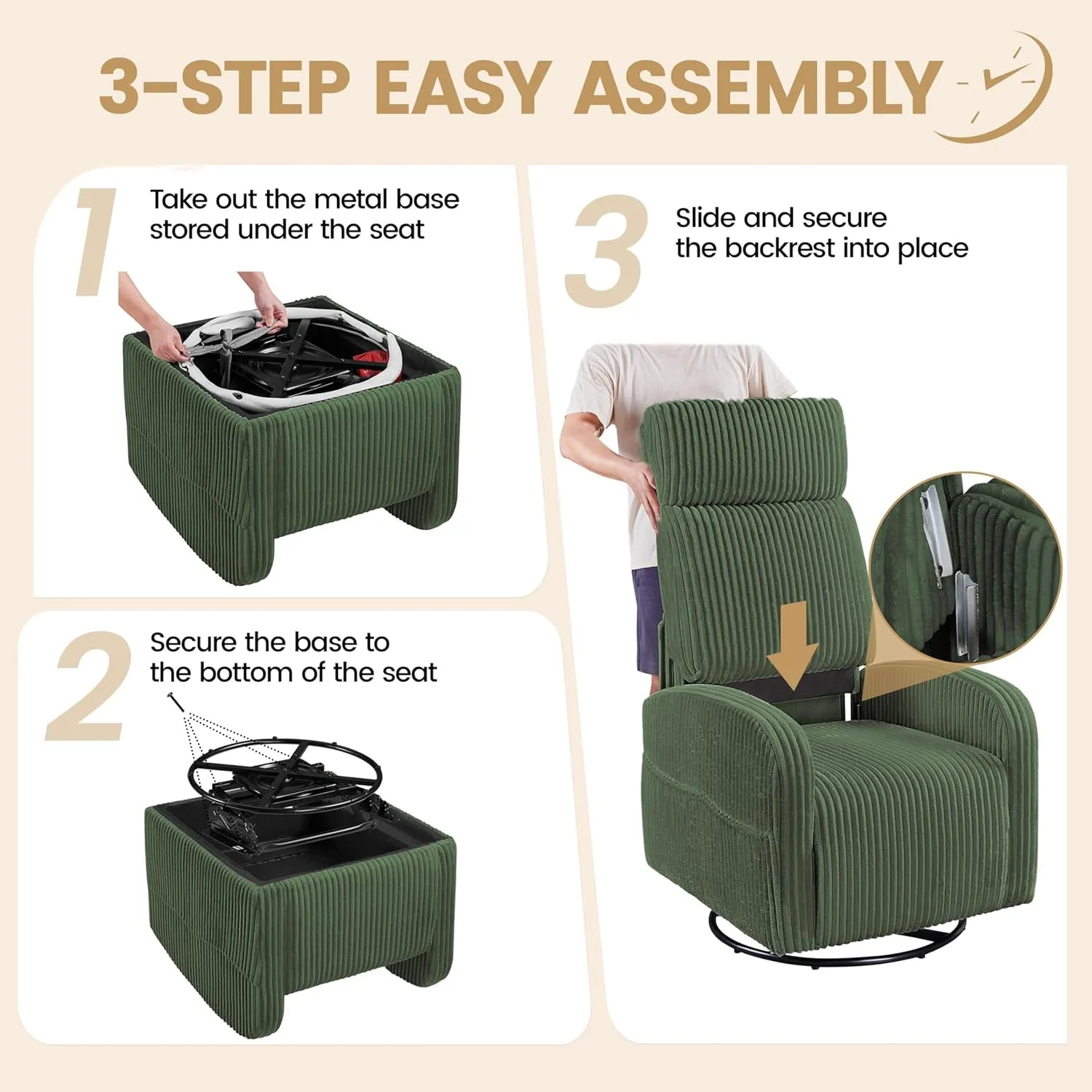 Yaheetech 360° Swivel Glider Chair for Nursery, Rocking Chair Nursing Chair with Side Pockets, Corduroy Glider for Living Room with High Back Dark Green