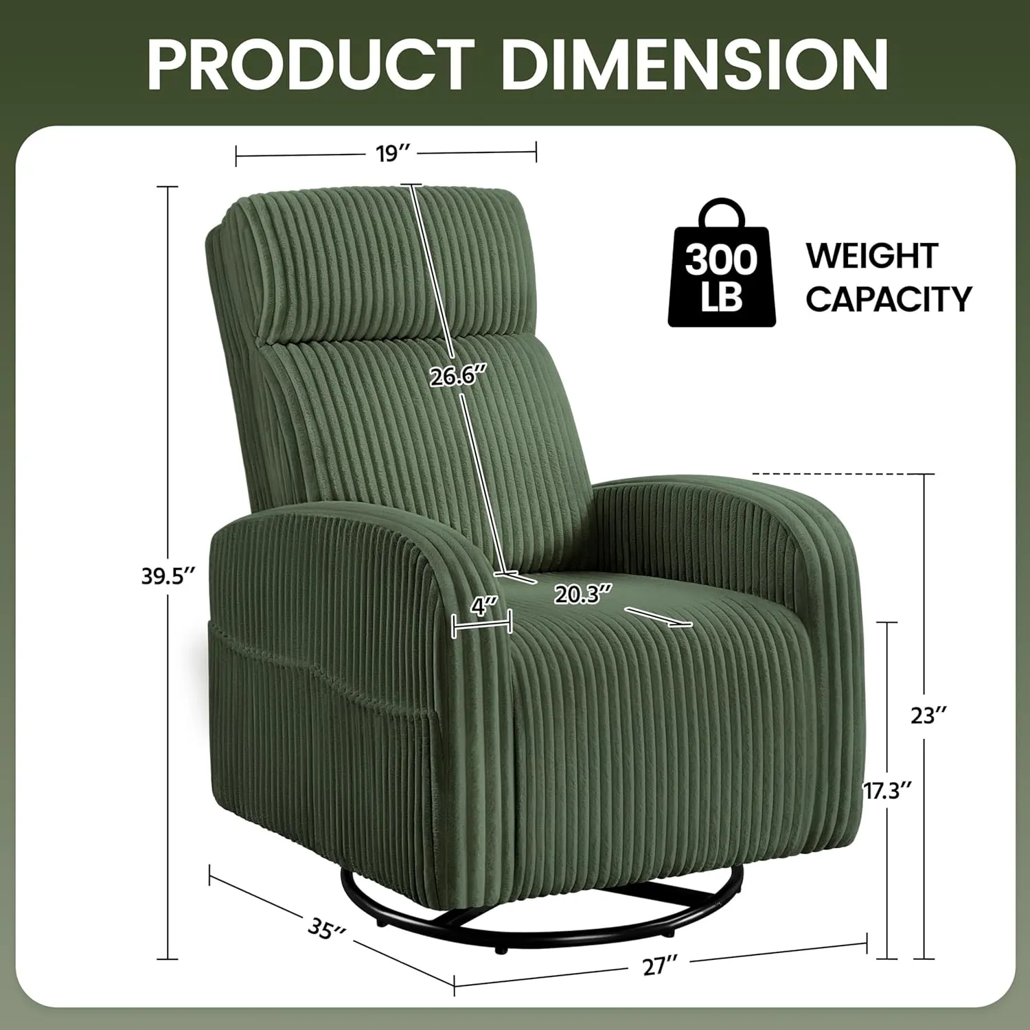 Yaheetech 360° Swivel Glider Chair for Nursery, Rocking Chair Nursing Chair with Side Pockets, Corduroy Glider for Living Room with High Back Dark Green