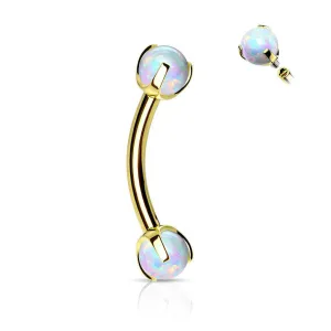Yellow Gold Curved Barbell with Claw Set Opals