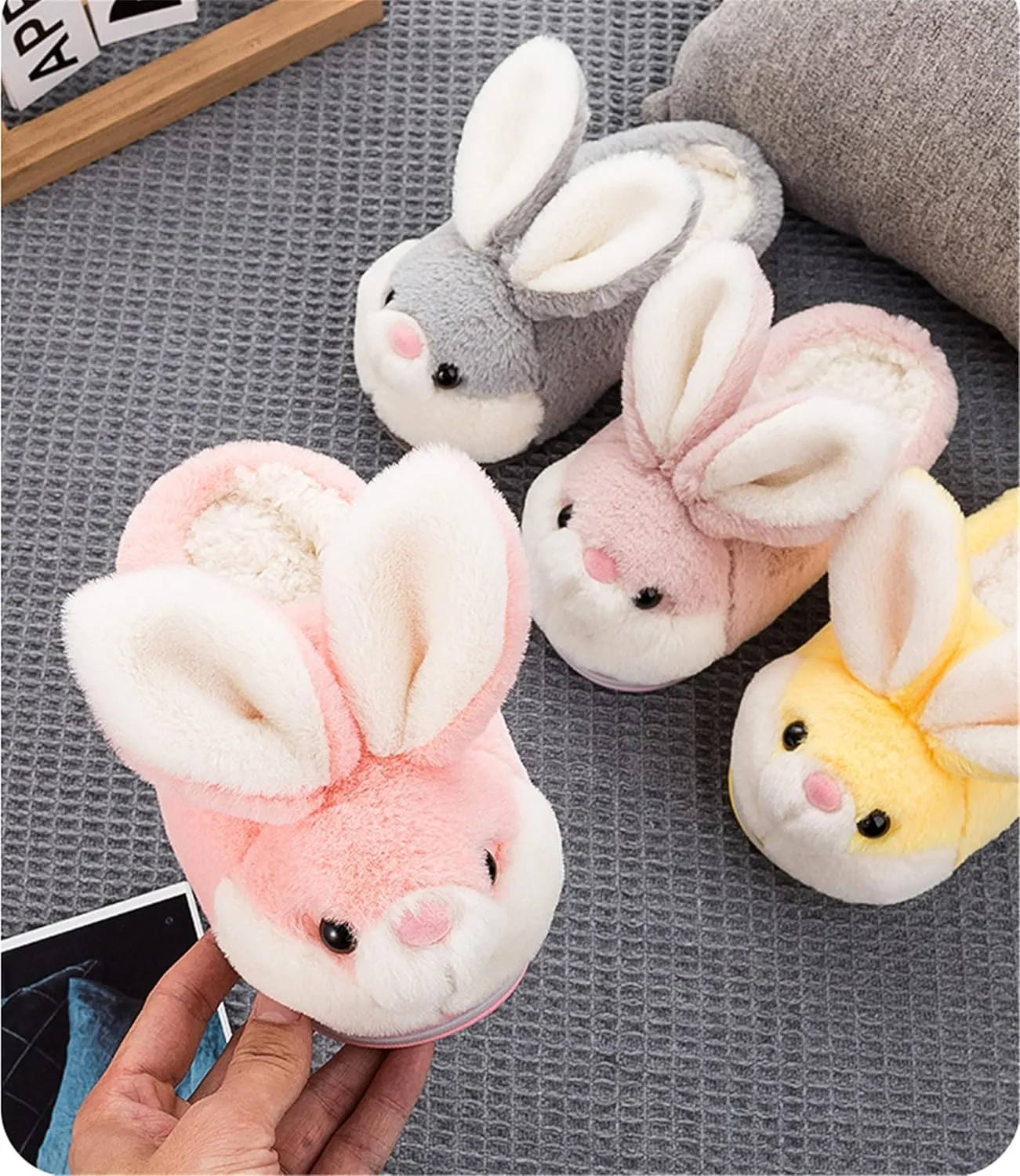 YILANLAN Women's Cute Bunny Animals Slippers Interesting Comfortable Furry Slippers Soft Plush Winter season Keep warm Home Slippers