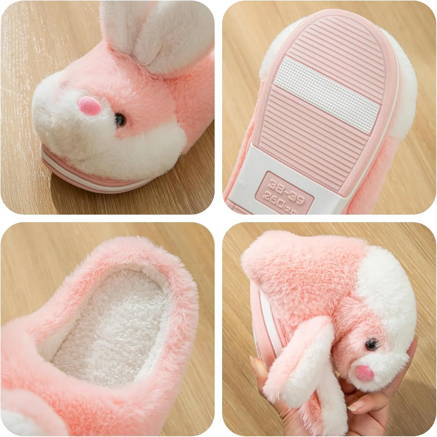YILANLAN Women's Cute Bunny Animals Slippers Interesting Comfortable Furry Slippers Soft Plush Winter season Keep warm Home Slippers