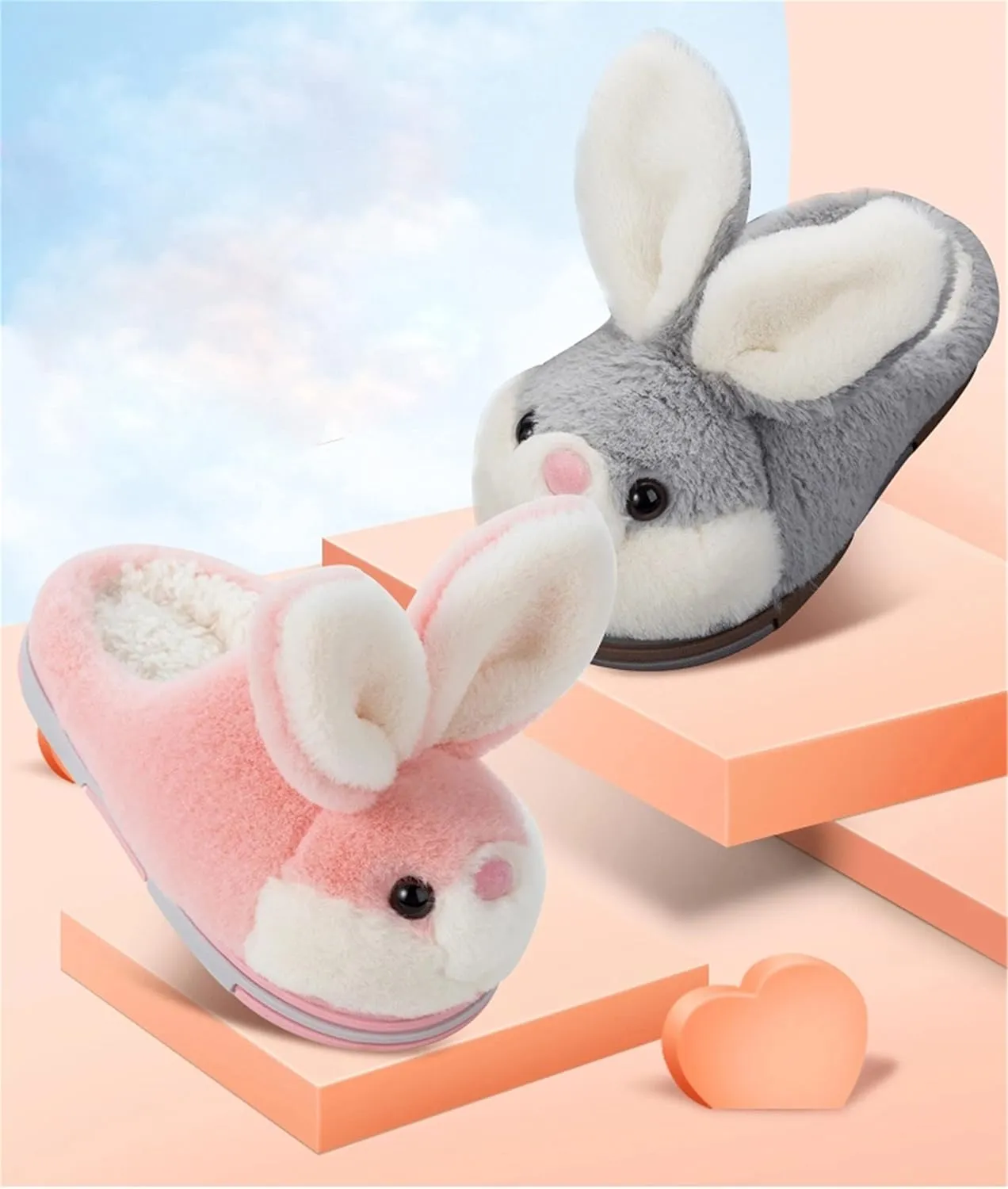YILANLAN Women's Cute Bunny Animals Slippers Interesting Comfortable Furry Slippers Soft Plush Winter season Keep warm Home Slippers