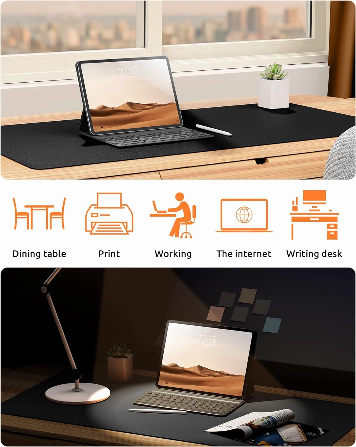 YSAGi Leather Desk Mat, Large Mouse Mat, Non-Slip Desk Pad Desk Protector Mat, Waterproof PU Leather Laptop Mat Table Mat Desk Writing Pad for Office and Home (90 x 43 cm, Black)