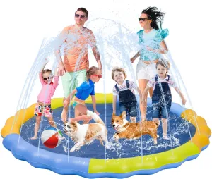 YSJILIDE Splash Pad for Kids and Dog, Non-Slip Large Sprinkler Splash Play Mat, 120" Sprinkler Pool for Outside Backyard Dog Pool