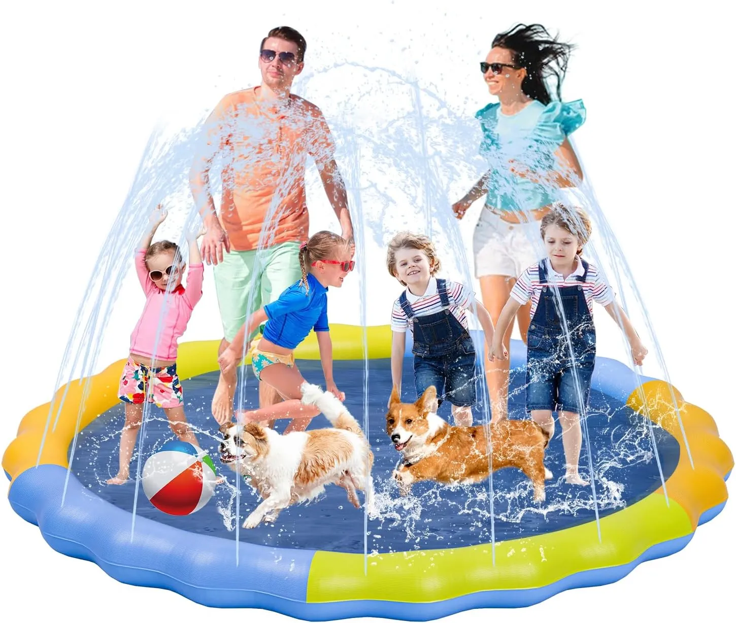 YSJILIDE Splash Pad for Kids and Dog, Non-Slip Large Sprinkler Splash Play Mat, 120" Sprinkler Pool for Outside Backyard Dog Pool