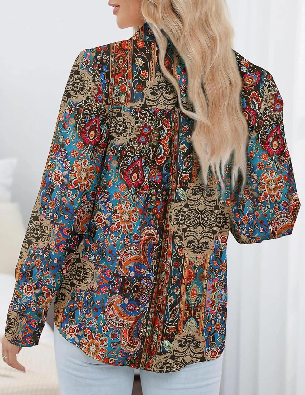 Zeagoo Womens Shirts Button Down Printed Lantern Long Sleeve Blouse Fashion Casual Tops 2025