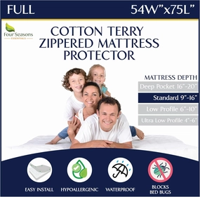 Zippered Waterproof Mattress Encasements - Hypoallergenic Mattress Protector Cover with Soft Cotton Terry Fabric Top - Full Size 54' x 75"