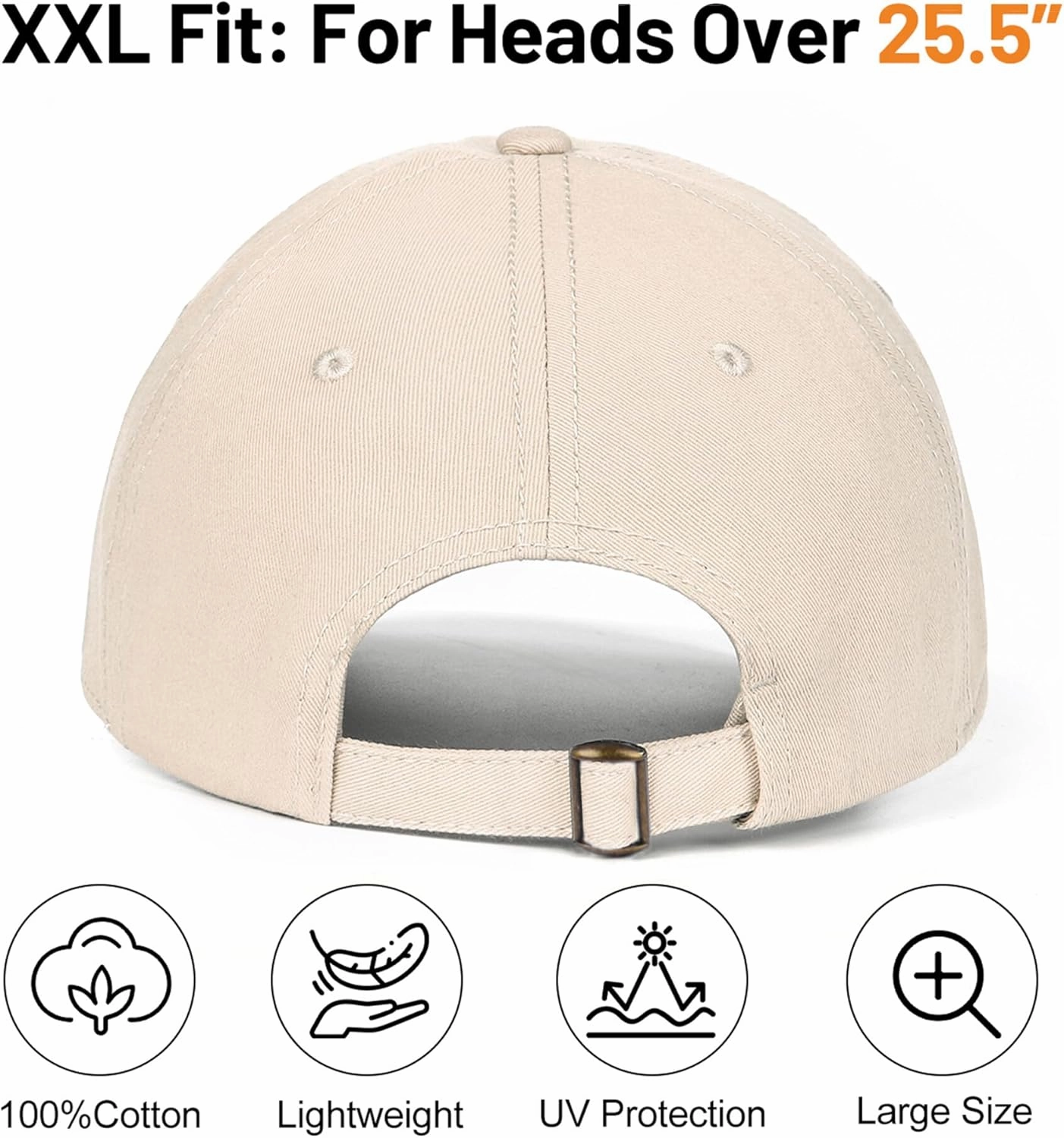 Zylioo Oversize XXL 100% Cotton Baseball Cap,Large Baseball Hat for Big Heads 23.5"-25.5",Adjustable Plain Dad Cap
